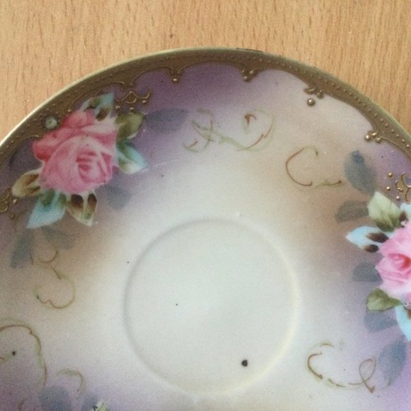 Vintage antique hand painted Nippon saucer plate pink rose flowers eggshell - Picture 2 of 4